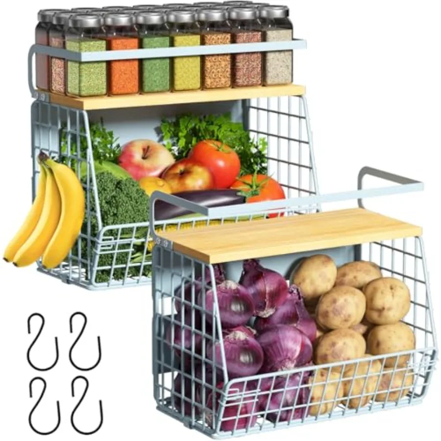 

for Fridge with Wood Lid, Fruit Potato and Onion Storage Bins, Pantry Organizers and Storage, Large Container Magnetic Spice Ra