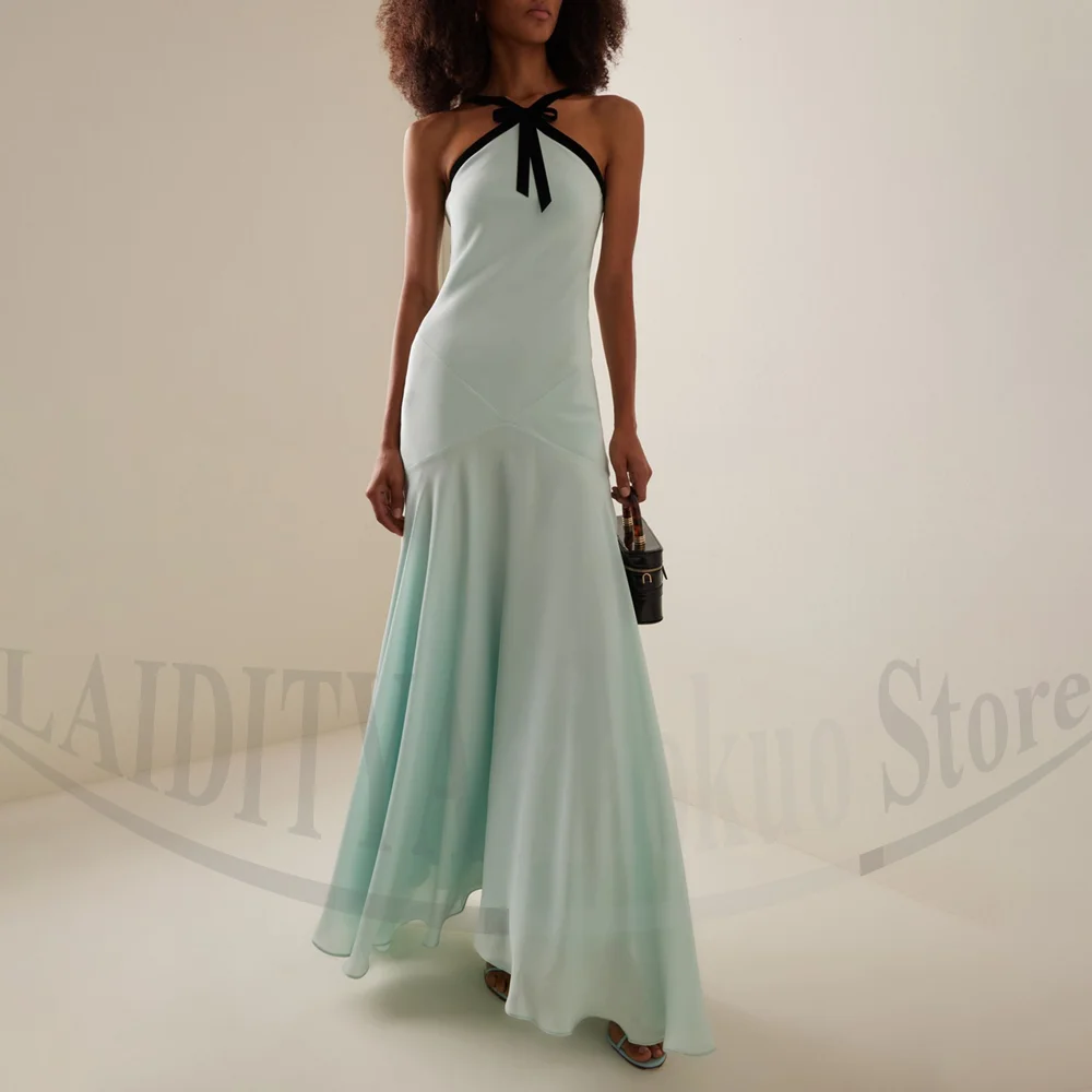 Vestidos de baile personalizados simples halter arco até o chão vestidos de noite moda sem mangas ocasião formal vestidos de festa sereia