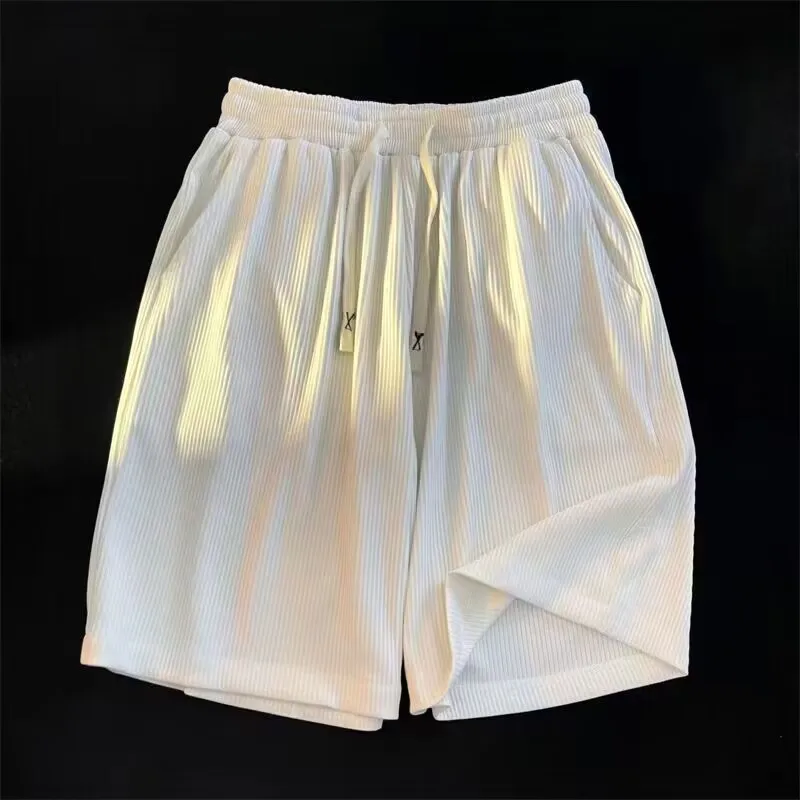 

Мужские летние тонкие дышащие спортивные шорты-бриджи свободного кроя, повседневные, модные, средней длины, с высокой талией, из полиэстера