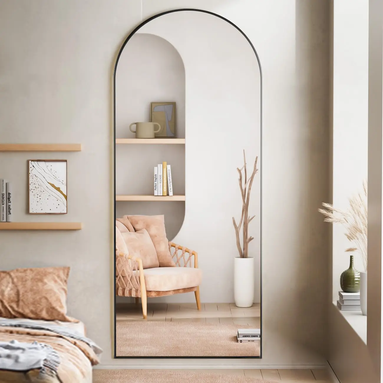 71"x26" Arch Full Length Mirror, Wall Mirror Floor Mirror with Stand Hanging or Leaning, Aluminum Alloy Frame Full Bo