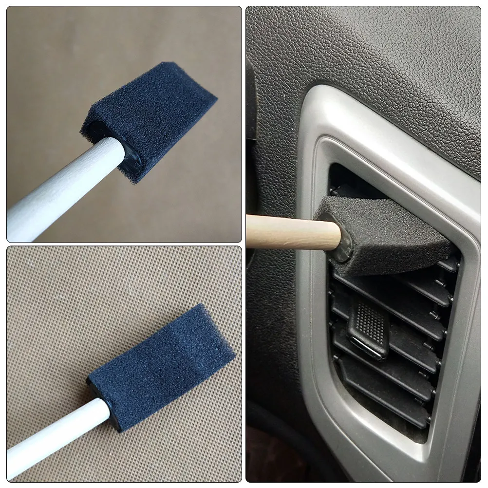 3Pcs Car Mini Sponge Cleaning Brush Vent Duster Wooden Handle Air Condition Coil Brush for Mesh Grille Gaps Cleaning