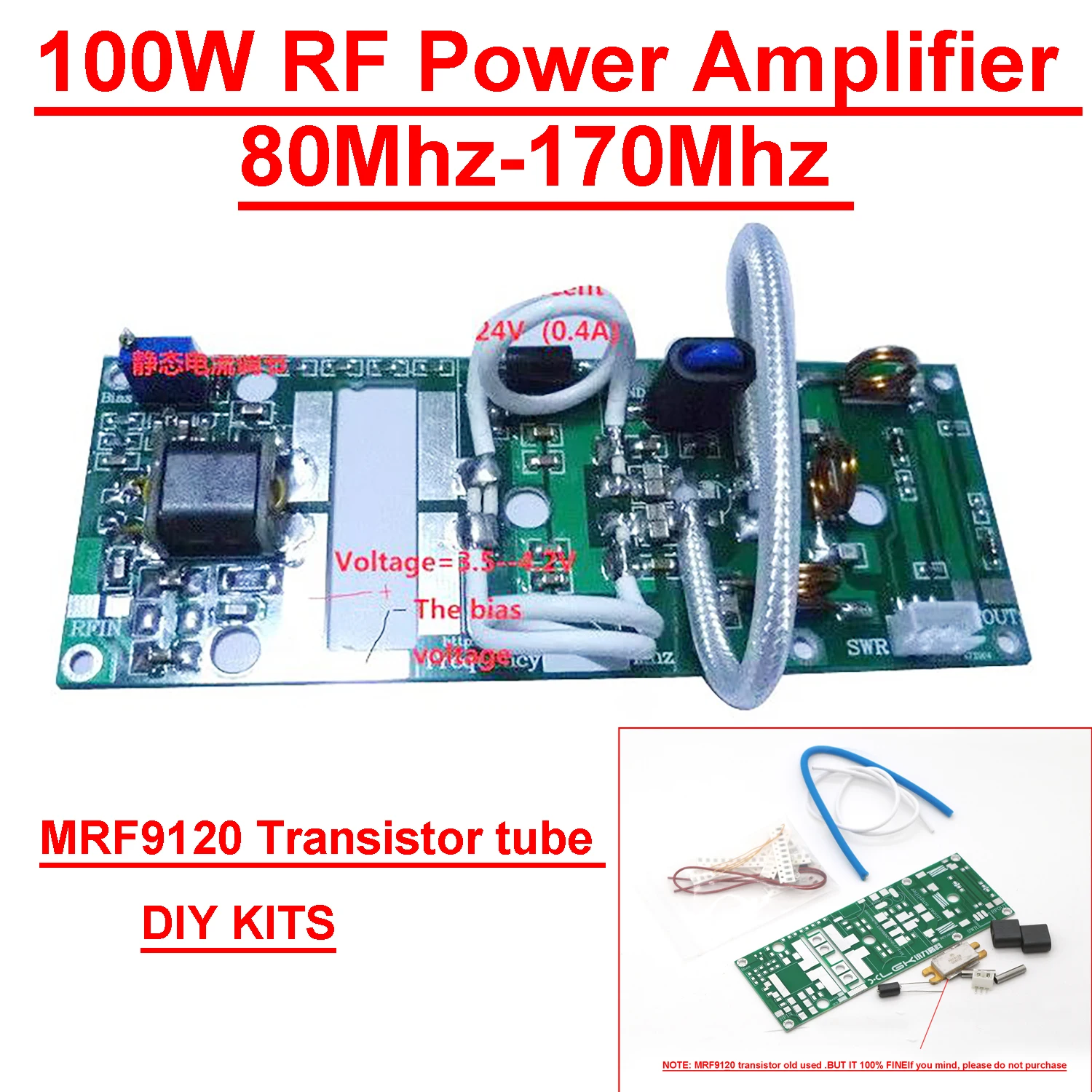 80-170Mhz 100W FM VHF RF Power Amplifier Board KITS MRF9120 Transistor tube For FM Radio Broadcast Walkie talkie transmitter AMP