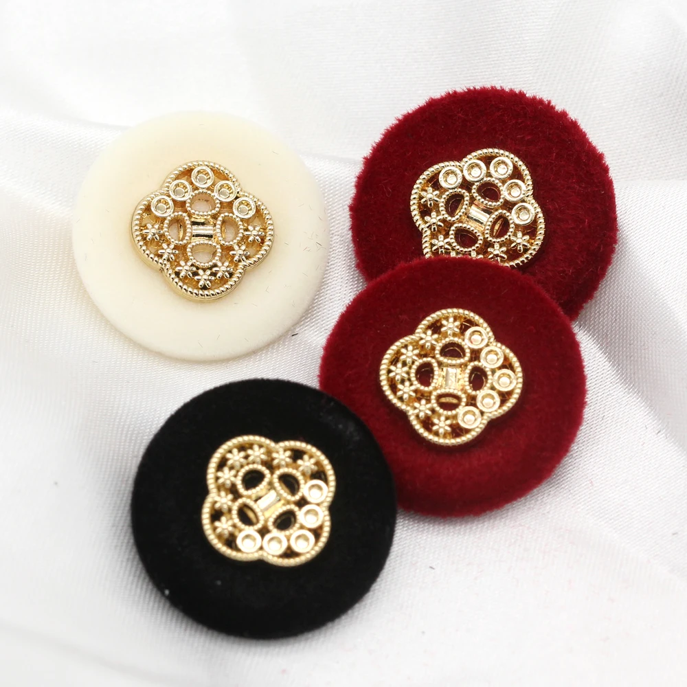 HENGC 6Pcs Vintage Flower Flocking Fabric Covered Buttons for Clothing Female Fur Coat Sweaters Jacket Sewing Accessories