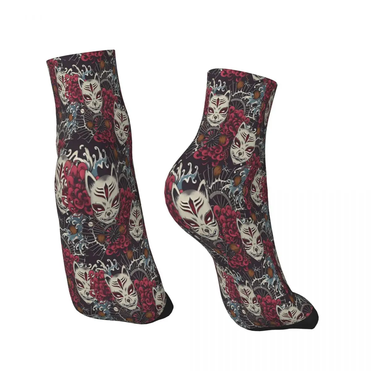 Kitsune Mask Pattern Japanese Ankle Socks Male Mens Women Spring Stockings Printed