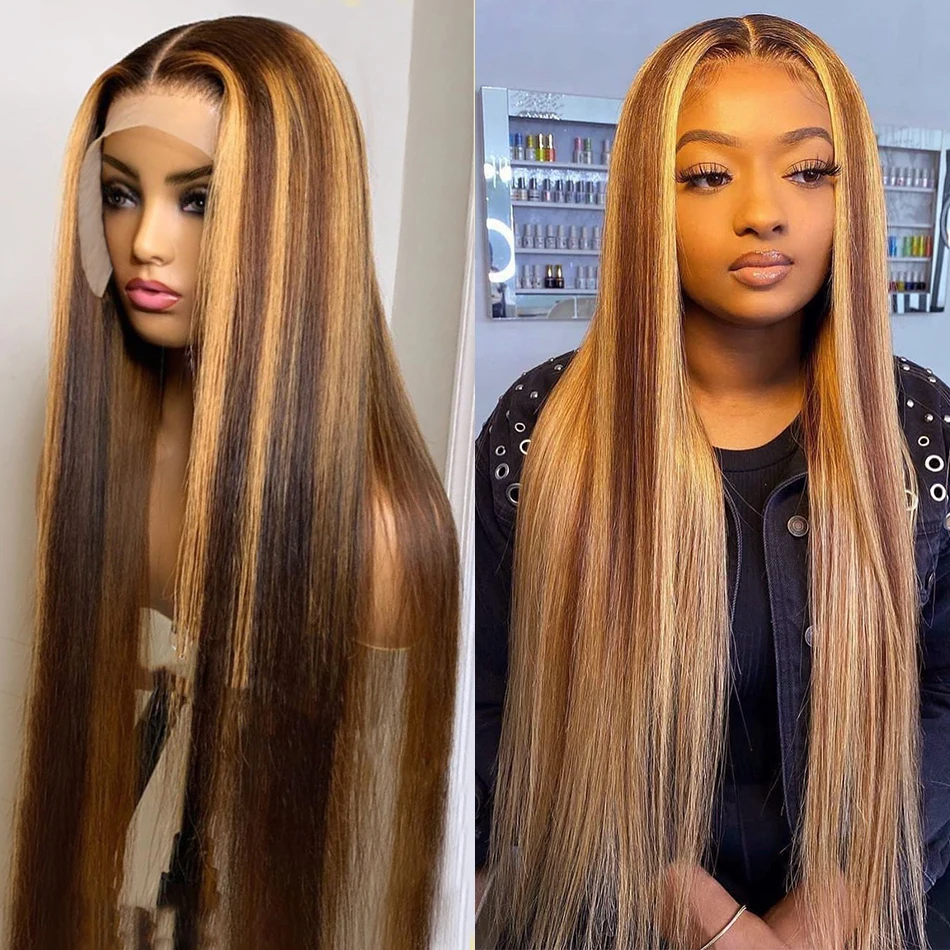 

26'' Glueless Preplucked Long Highlight Blonde 180%Density Straight Lace Front Wig For Black Women With BabyHair Daily Cosplay