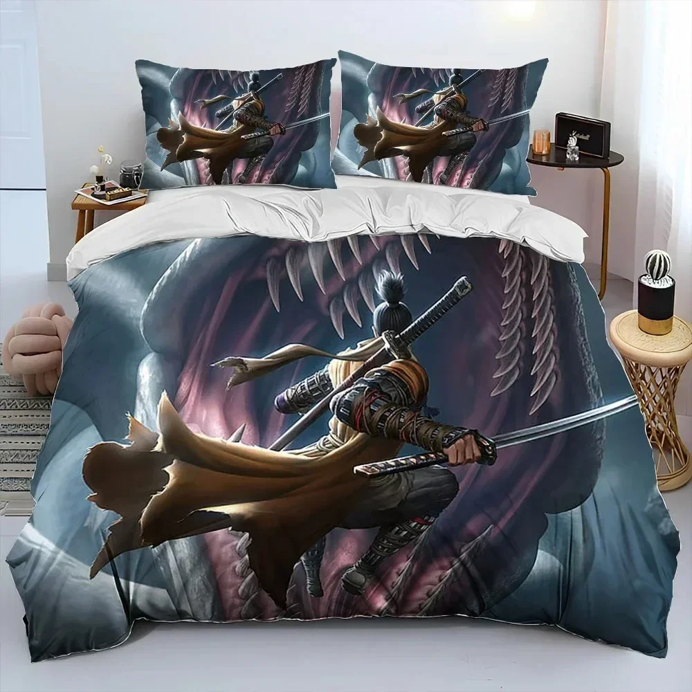 

3D SekiroShadows Die Twice Game Comforter Bedding Set,Duvet Cover Bed Set Quilt Cover Pillowcase,king Queen Size Bedding Set
