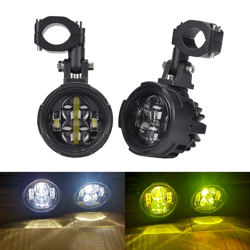 

Мотоциклетные фары, противотуманные фары, светодиодные вспомогательные фары дальнего света, двухцветные для BMW R 1200GS R1250GS ADV F800GS K1600 Honda CRF1000L