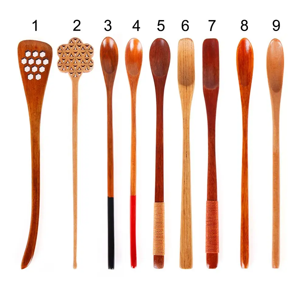 New Coffee Long Handle Wooden Spoon Household Items Tableware Stirring Honey Tea Scoops Nanmu Paint Color