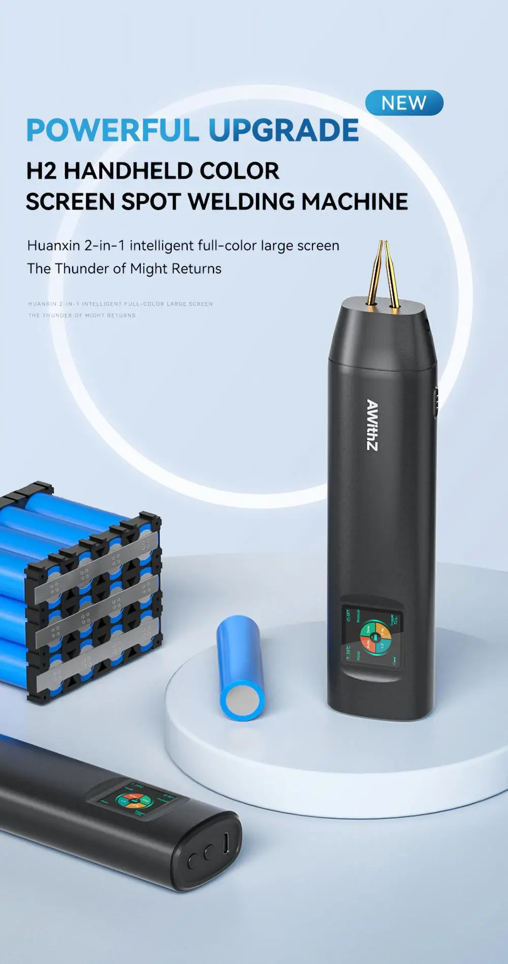 AWithZ Tragbares Punktschweißgerät, DIY-Handpunktschweißgerät, 90 Gänge, verstellbares Punktschweißen für 18650-Lithium-Batterie – Detail 8