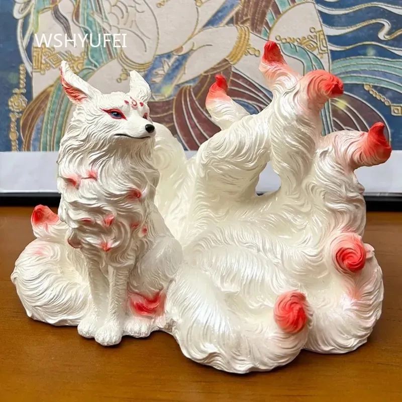 Nine Tailed Fox Ornament White Fox True Body Statue High End Decorations in Buddhist Temples Chinese Living Room Decoration