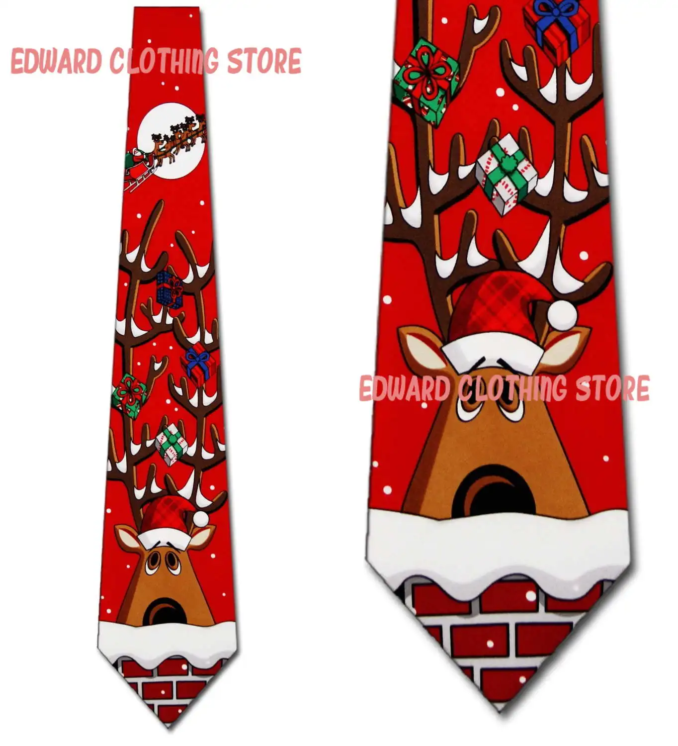 Reindeer  Red Necktie Mens Tie Gentleman Formal Dress Tie for Wedding Prom