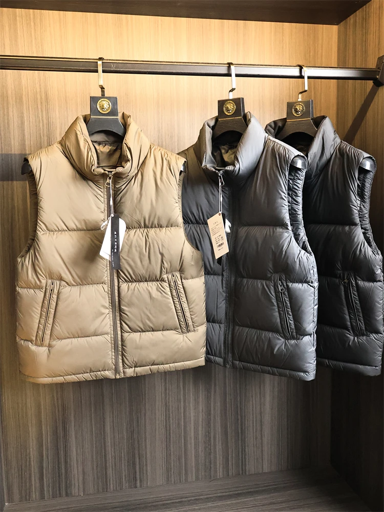 

Мужской жилет с высоким пушистым воротником-стойкой, пуховый жилет, осень-зима, модная городская молодежная верхняя одежда, обычная тонкая белая ...