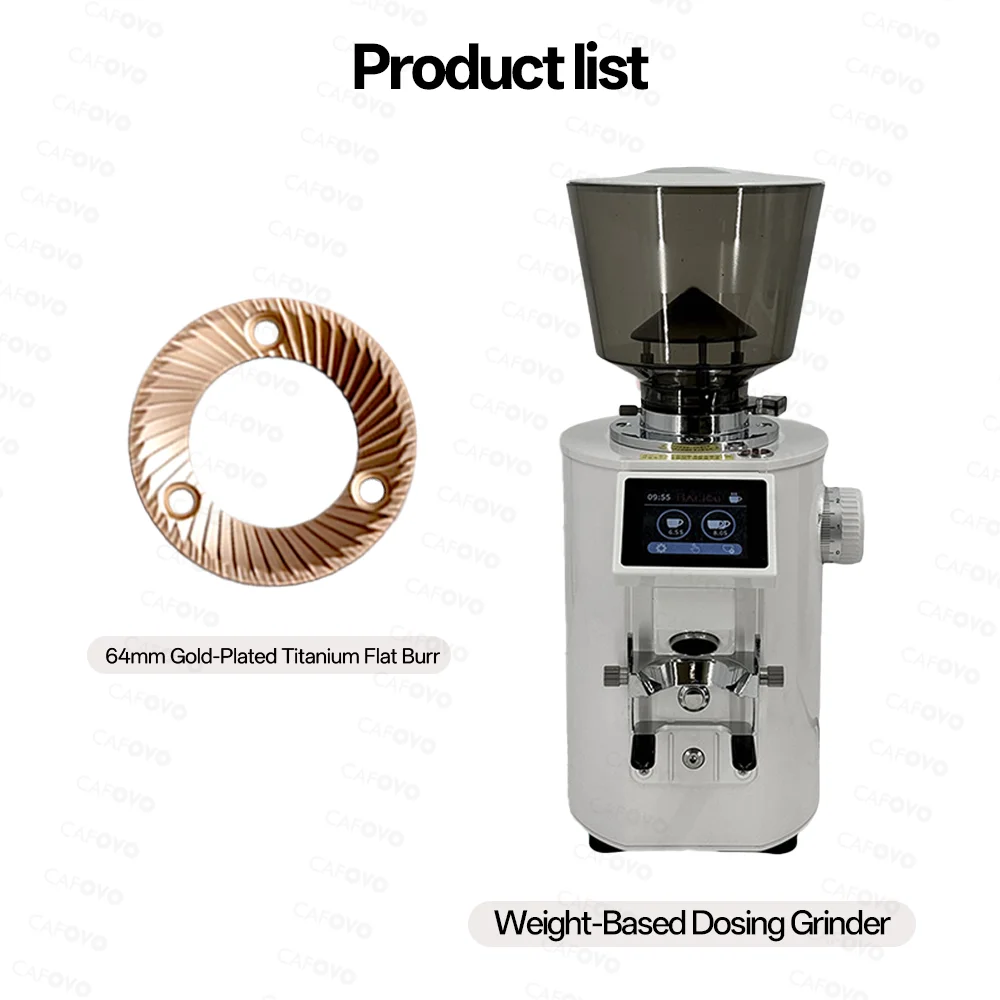 CAFOVO G664F Professionele Wegen Kwantitatieve Koffiemolen 64mm Platte Burr Touchscreen Espresso Grinder voor Thuis Barista