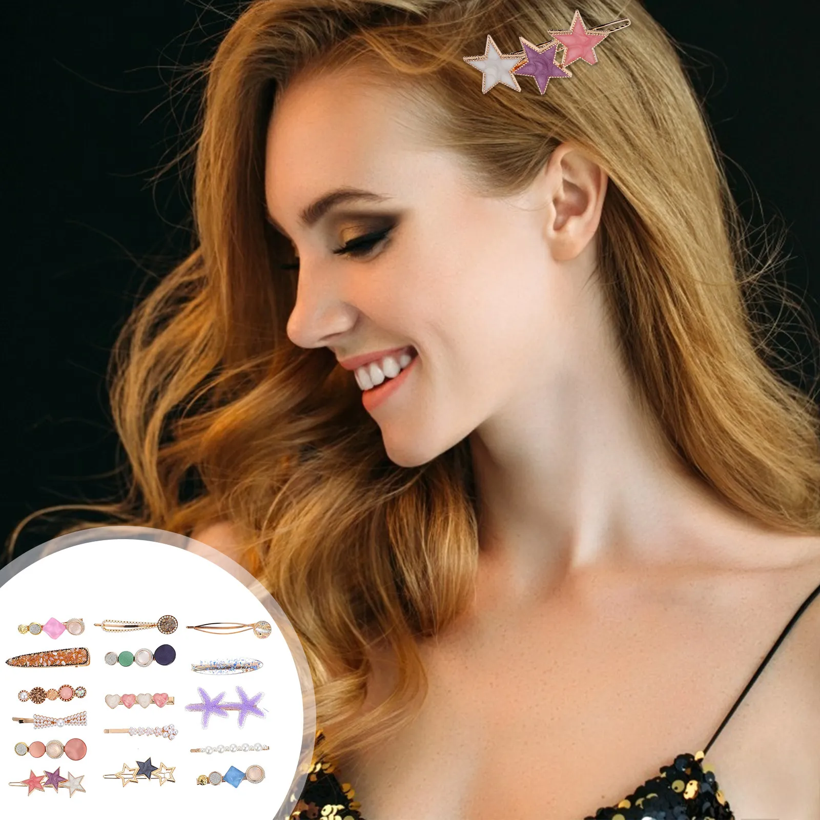 

16Pcs Delicate Alloy Hair Clips One-Stroke Hair Clamps Stylish Side Barrettes for Women Daily Wear Festival Party Photo