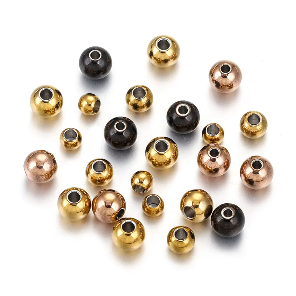 

10-100pcs/lot Stainless Steel Gold Plated Round Loose Beads for DIY Bracelet Jewellery Accessory Making Supplies Wholesale