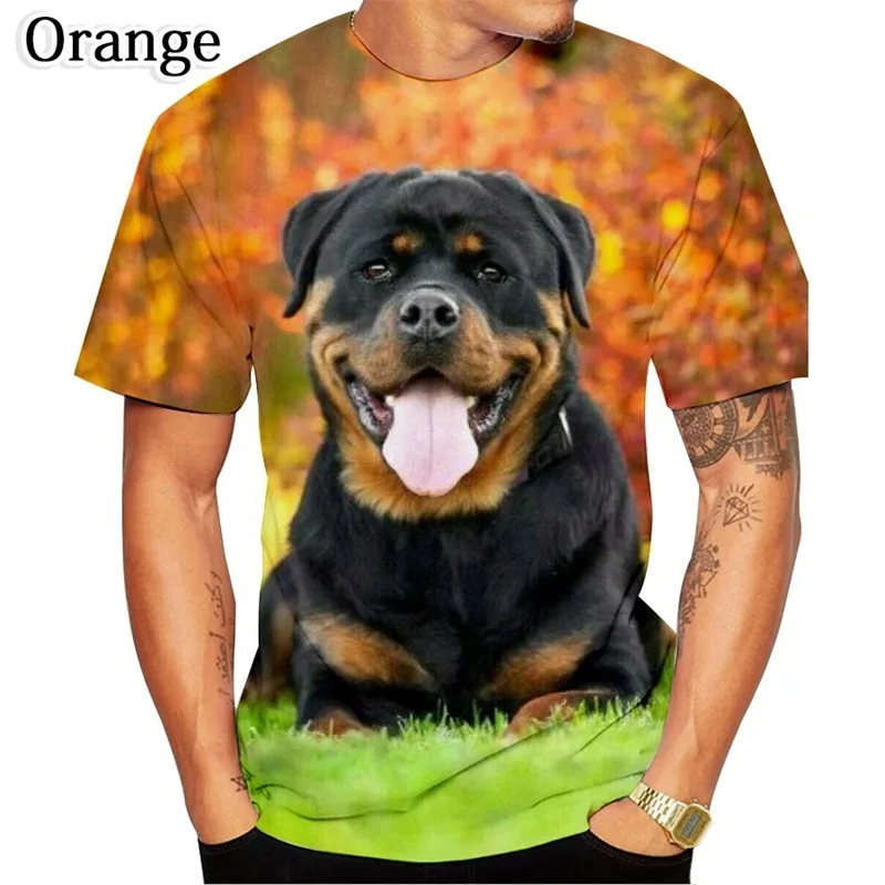 3D Printed Personality Design Cute Pet Dog Rottweiler T-Shirt For Men Short Sleeve Casual Funny Tee Tops Kids Animal Tshirts