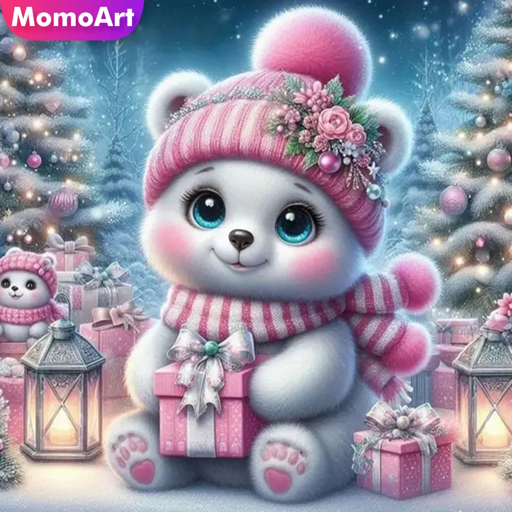 Momoart Diamant-Gemälde, Bär, Tier, Cartoon, Neuankömmling, Diamant-Mosaik, Winter, geeignet für Anfänger, DIY-Stickerei, einzigartiges Geschenk