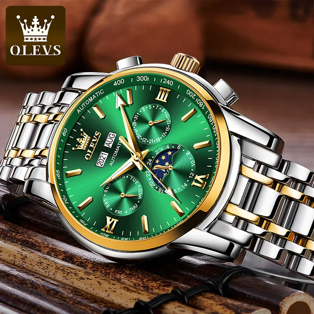 OLEVS Automatic Watches for Men Mechanical Slef-Wind Luxury Classic Stainless Steel Wrist Watch Date Waterproof Luminous Pointer