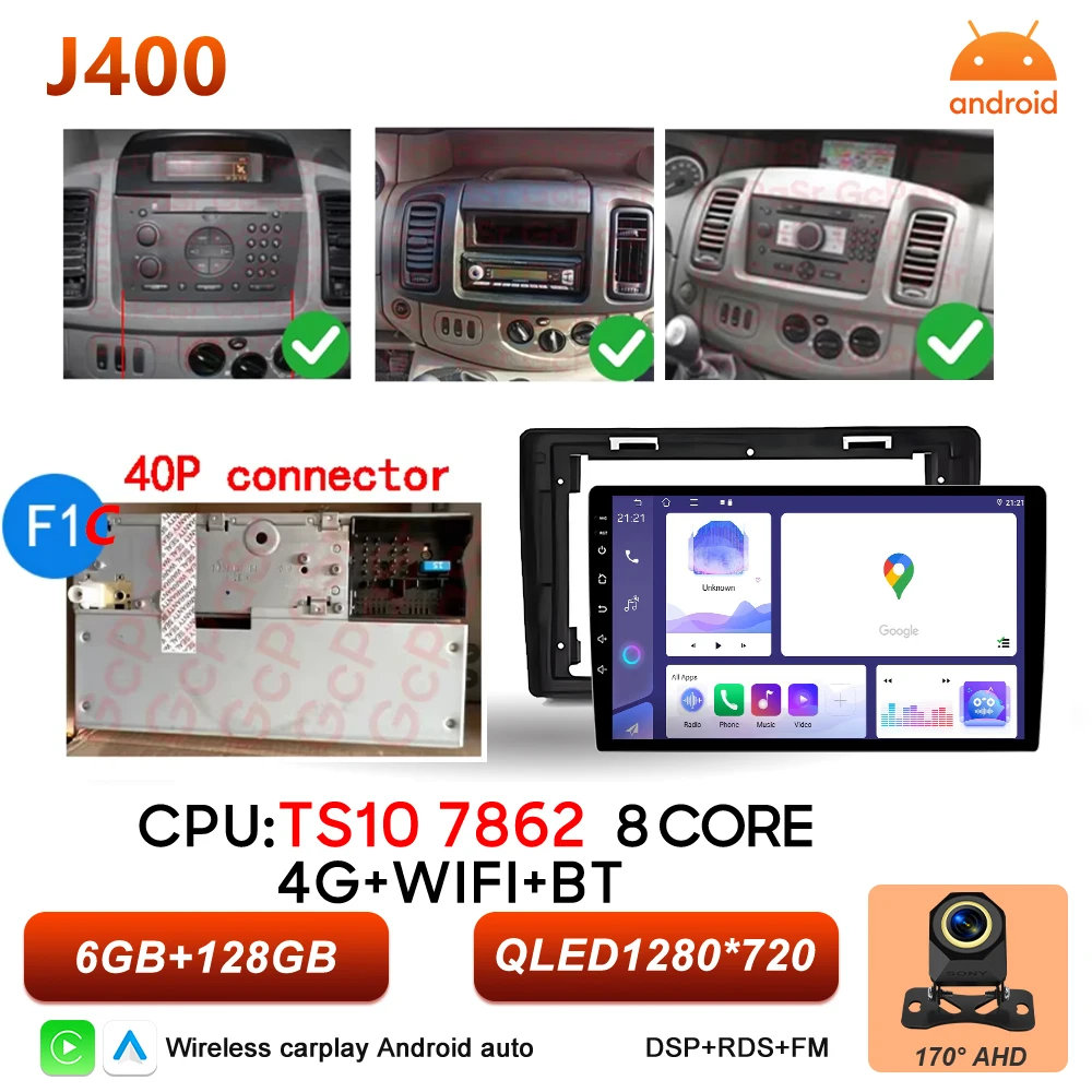 Android 16 autoradio voor Renault Trafic 2, Opel Vivaro A en Nissan Primastar 2001-2014, multimediaspeler met Carplay en GPS-stereo