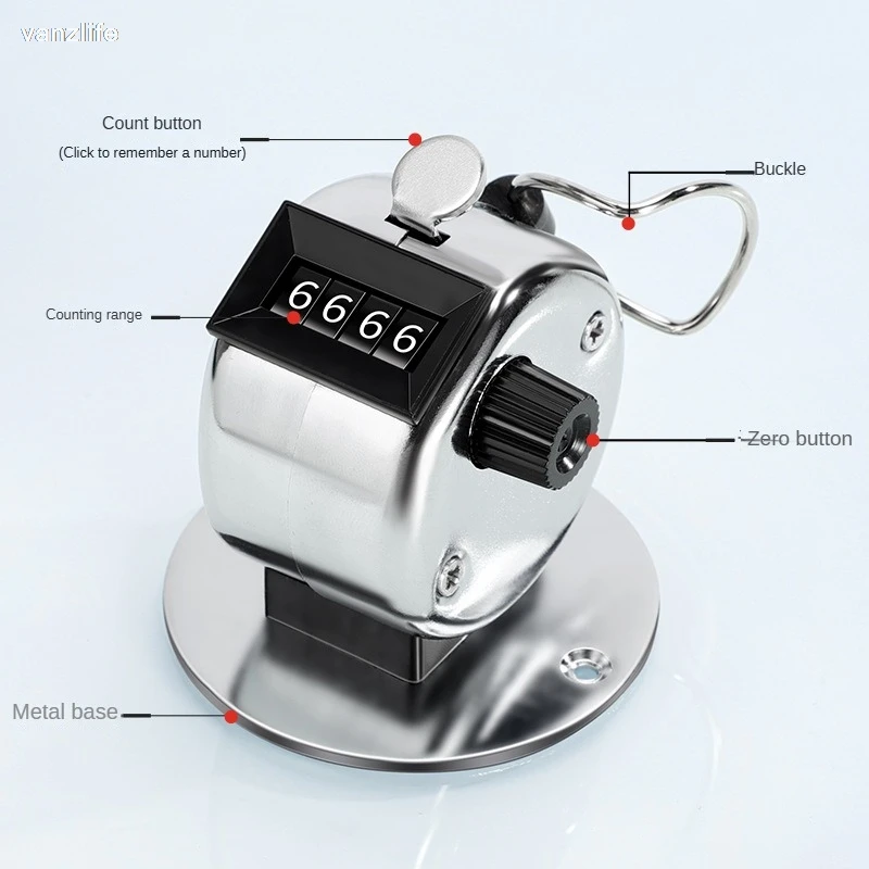 Manual Press Mechanical 0-9999 Point Counter Silver Stainless Steel Passenger Flow Metal Counter
