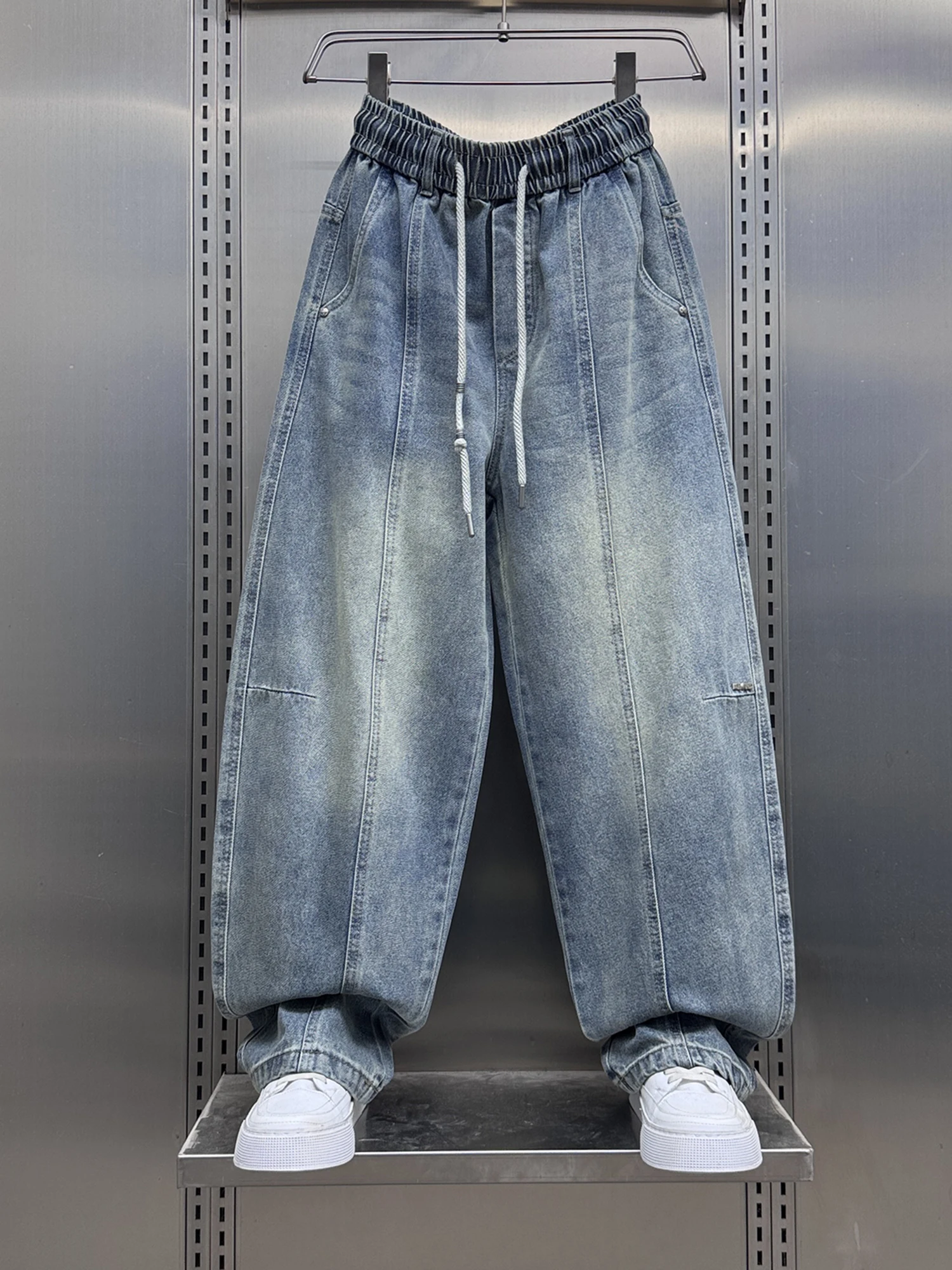 

Мужские джинсы из денима в стиле ретро, свободные, прямого кроя, с эффектом потертости, повседневные, длинные брюки, модные, весна 2026, смесовая ткань с хлопком