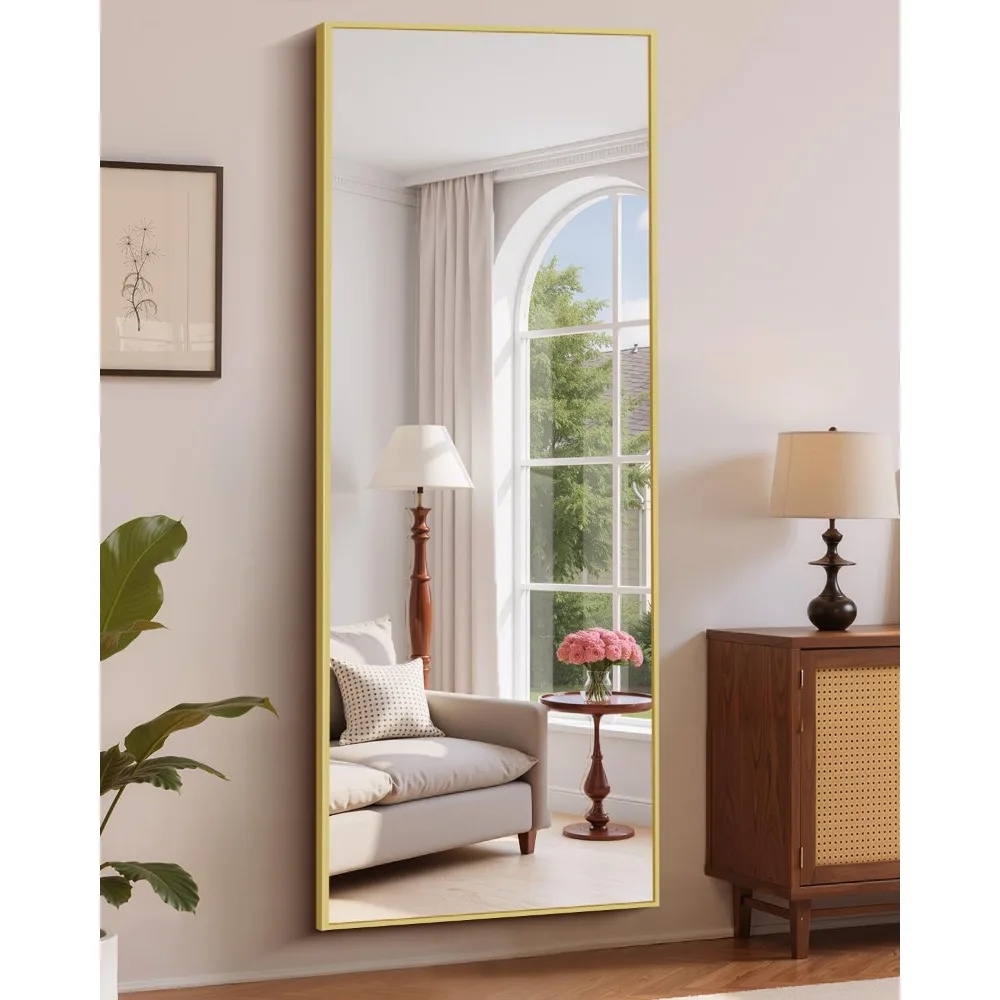 Espelho de pé de comprimento total com moldura de alumínio - espelho de chão grande para decoração de casa, ideal para quartos e salas de estar