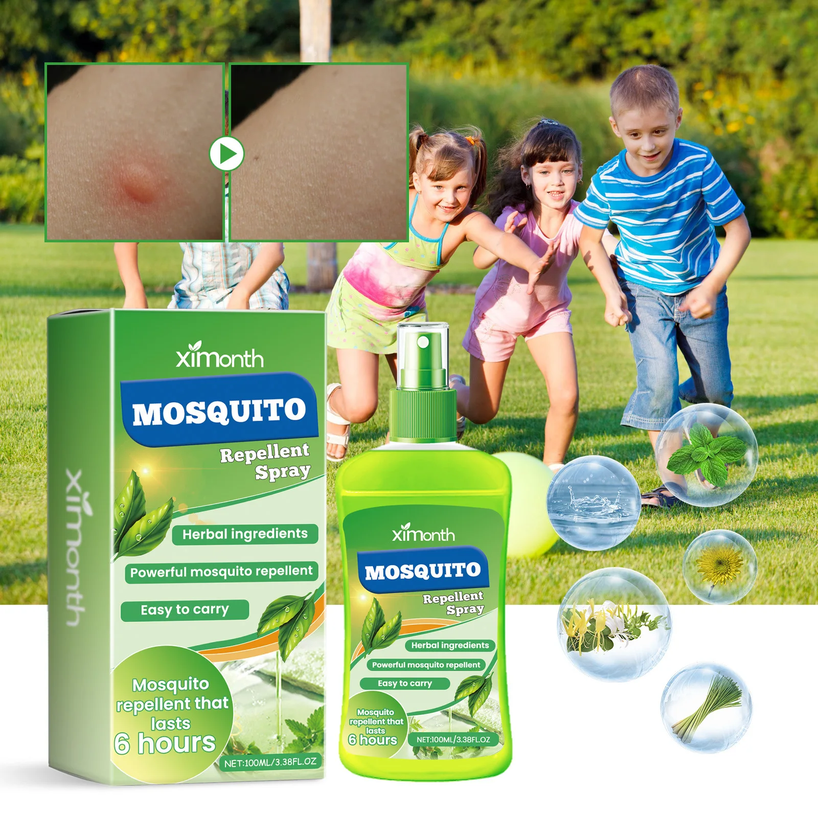 Repelente de mosquitos en aerosol, tipo portátil para exteriores, adecuado para viajes de camping infantiles, potente líquido repelente de mosquitos