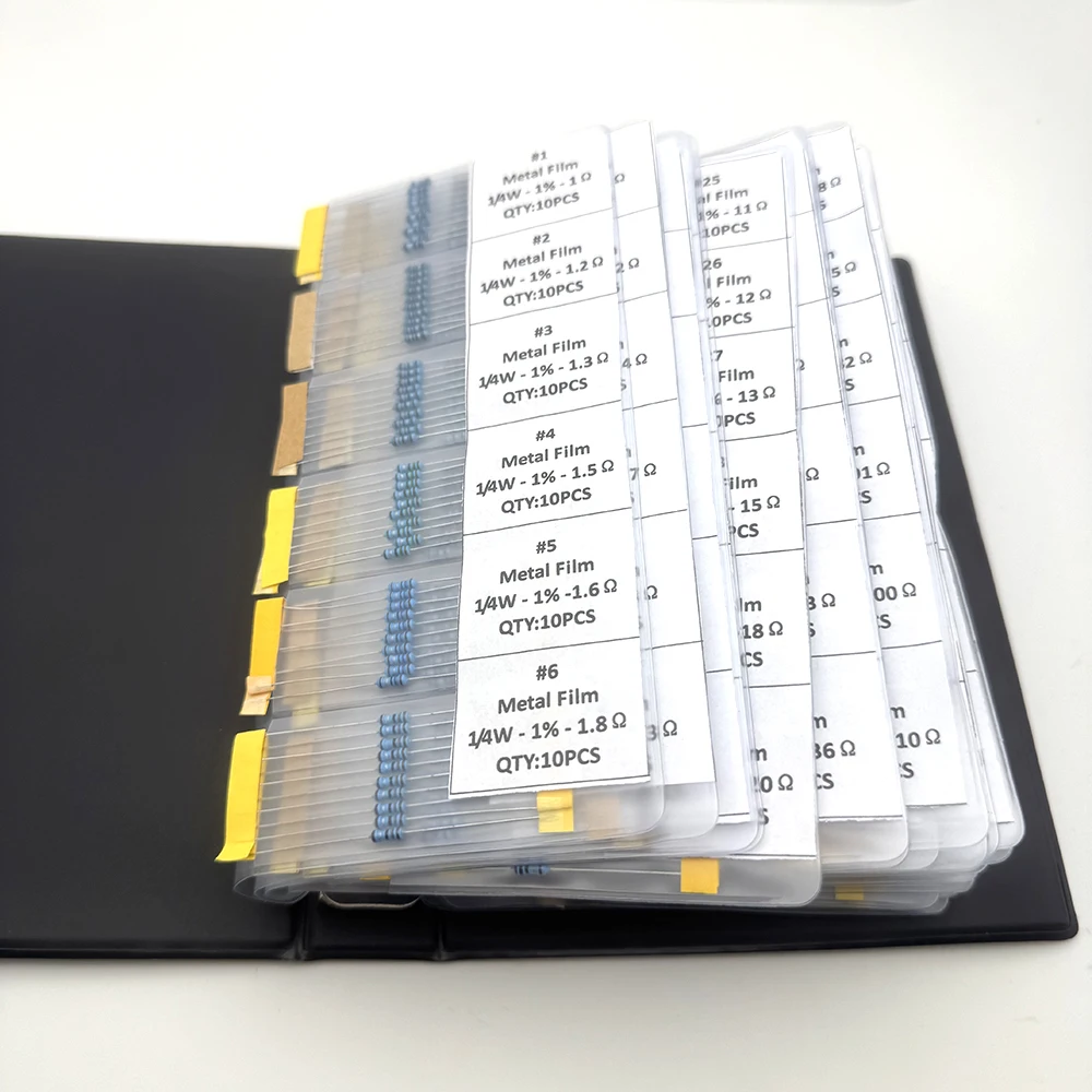 

0,25 Вт, 158 значений, 1R ~ 10 м, 1/4 Вт, 1%, металлопленочный резистор, набор резисторов в ассортименте, книга образцов