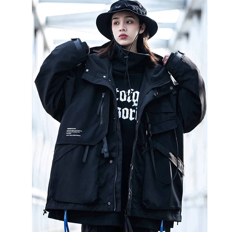 Techwear Cargo Windbreaker Spring Tactical Functional Coats Loose Jackets HipHop Streetwear Men\'s Clothing Harajuku Unisex Tops