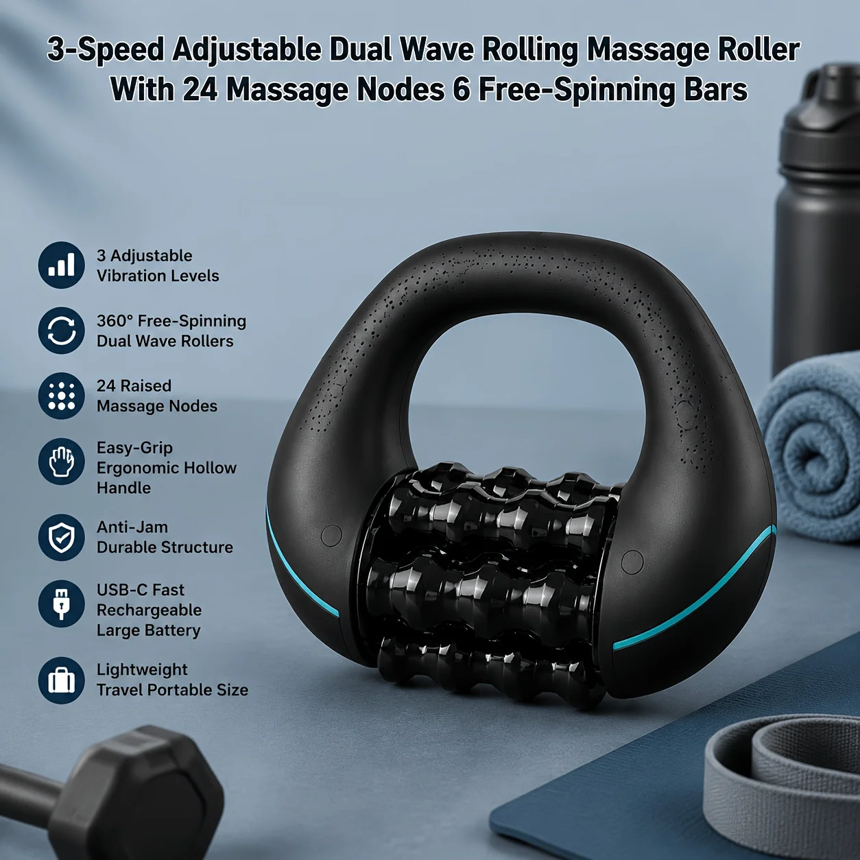 Rechargeable Handheld Electric Roller Massager Portable Impact Massage Tool for Shoulder Back Arm Leg Full Body Relief view 4