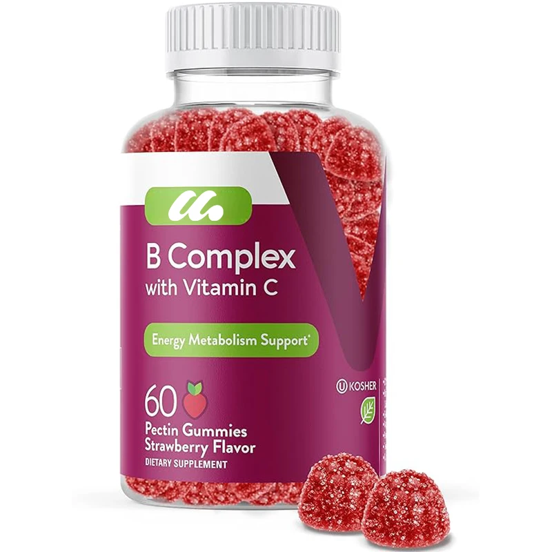 

Adult vitamin B complex gummies contain vitamins C, B6, B12, niacinamide, folate, biotin, calcium vegan, and gluten free