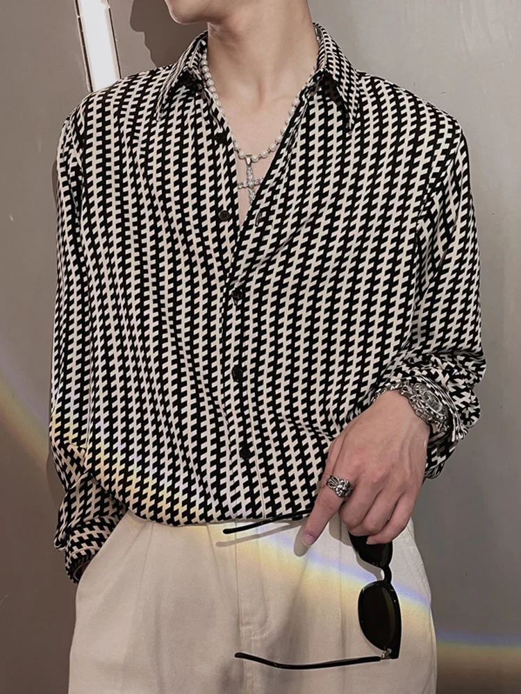 

Men's Long Sve irt Autumn New Sle Drapey Loose Design Cool Haome Print Casual Faion Polyester Fiber