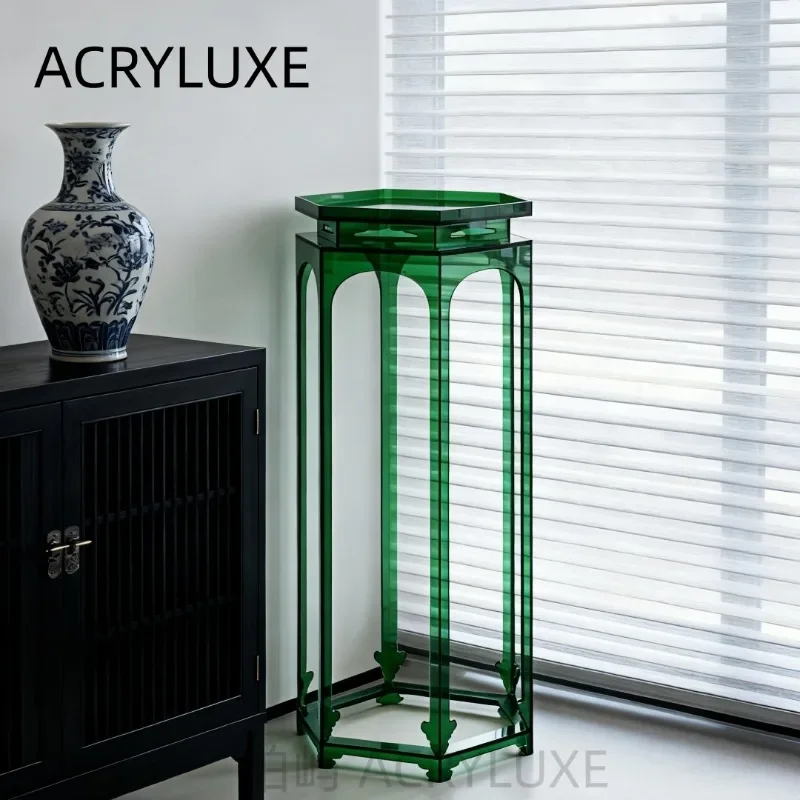 New Chinese display rack retro acrylic flower living room storage light luxury high-end flower pot holder can be custo