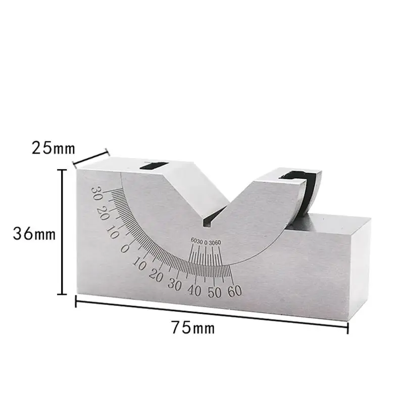 Regulowany mikrowskaźnik kąta do frezarki tokarskiej, blok kątowy ze stali nierdzewnej, precyzyjny blok V, 0-60°, 1 zestaw