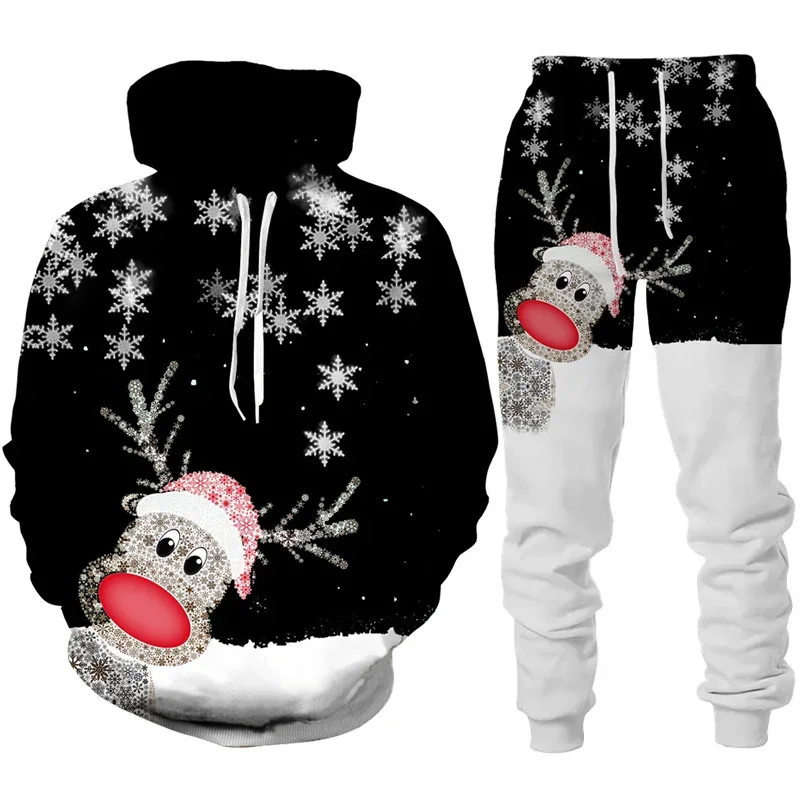 Christmas Party Couple Clothes Funny Santa Claus 3D Print Tracksuit Set Man Woman Hoodie+Pants 2pcs Fashion Oversized Casual Set