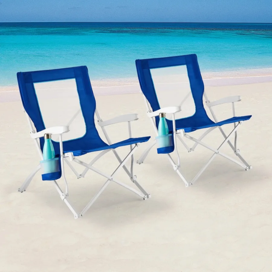 

Folding Hard Arm Beach Bag Chair, Blue, Set of 2