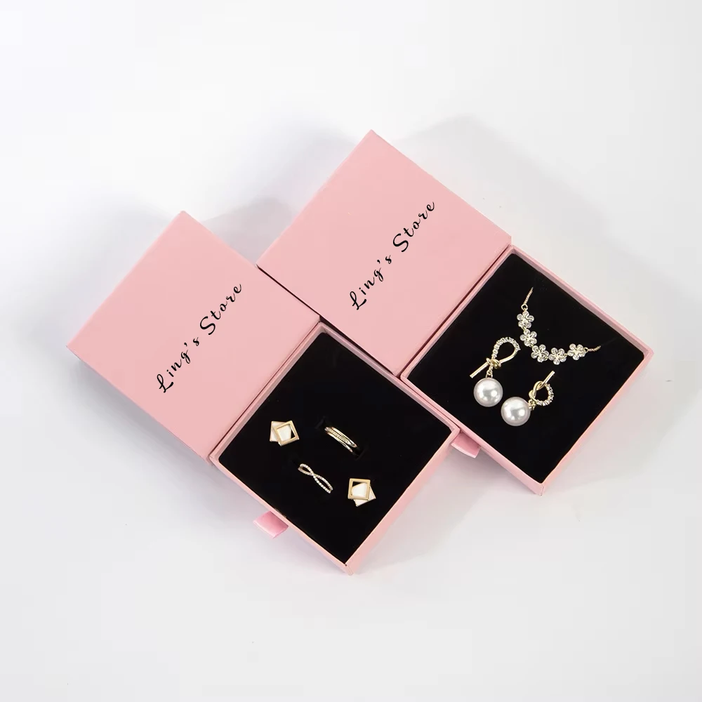 

50pcs Personalized Jewelry Case Cardboard Drawer Sliding Necklace Earring Bracelet Ring Custom Gift Paper Packaging Jewelry Box