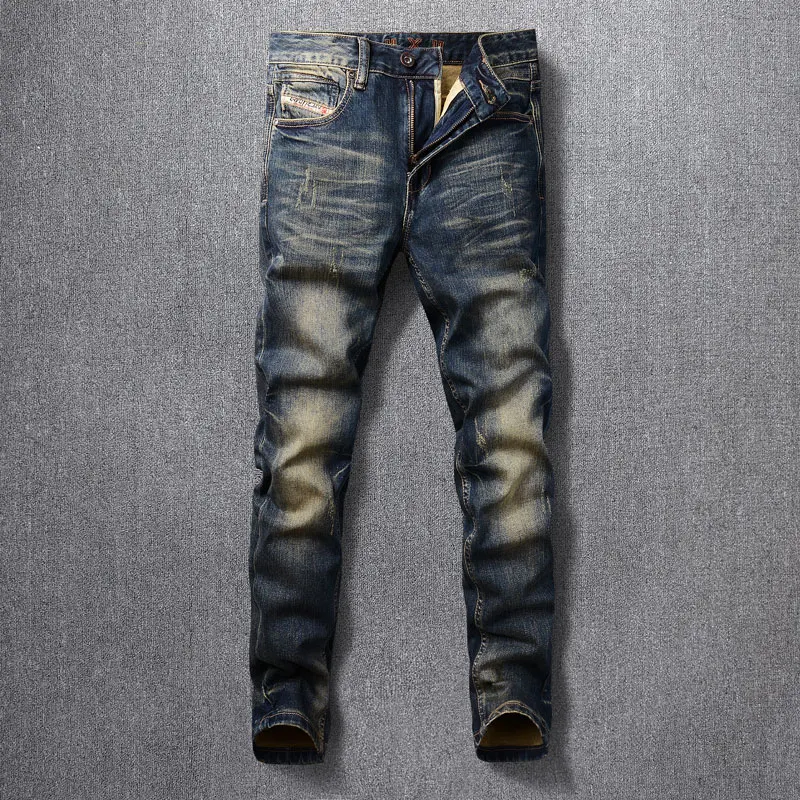 

Fashion Designer Men Jeans High Quality Retro Washed Blue Stretch Slim Fit Ripped Jeans Men Trousers Vintage Denim Pants Hombre