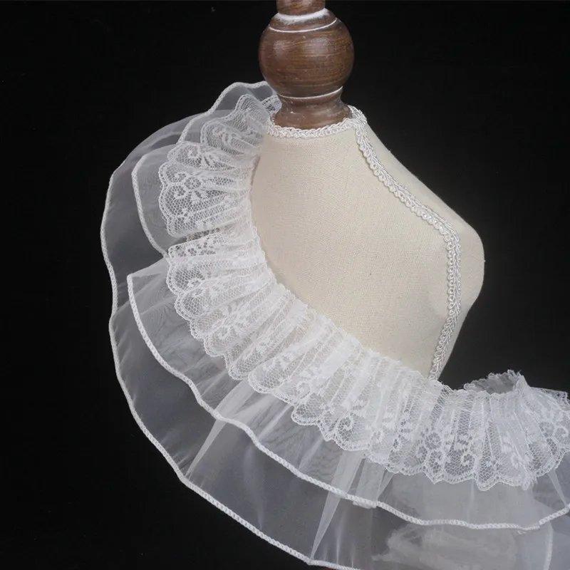 

10cm wide Three-layer Organza Pleated Ruffled Tulle Lace DIY Children's Clothing Lolita Puff Skirt Black Dress Sewing Decoration