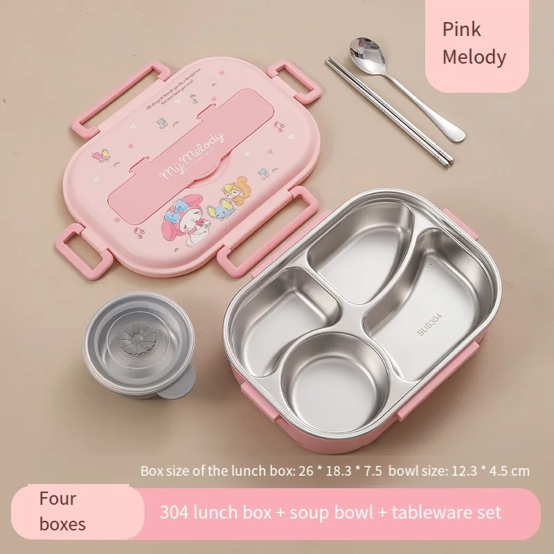 

Ланч-бокс Sanrio Kawaii с крышкой для учеников, перейти в школу для специального назначения, разделенная коробка для еды с героями мультфильмов, чаша для супа, ланч-бокс