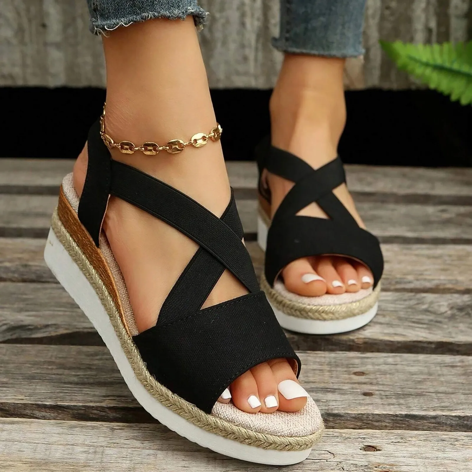 

Women's Open Toe Platform Wedge Sandals 2024 Summer Plus Size Espadrilles Sandals for Women Retro Outdoor Ladies Casual Shoes