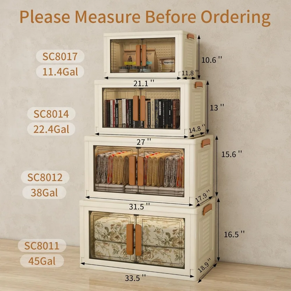 Cajones de almacenamiento transparentes plegables con ruedas, contenedores de plástico apilables, tapas incluidas, organizadores de armario para un almacenamiento eficiente