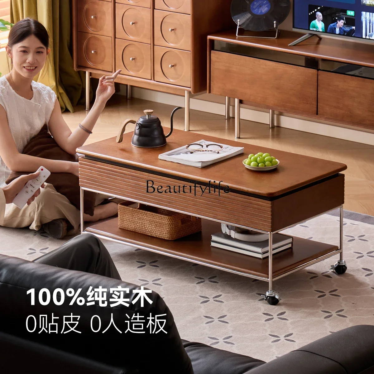 

yj5 Solid wood lifting coffee table removable Bauhaus living room tea table antique household tea table