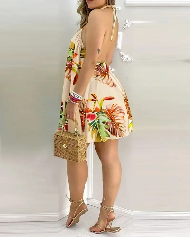 Damen-Minikleid mit Neckholder und Streifenmuster, ärmellos, locker geschnitten, lässiges Urlaubs-Swing-Kleid – Detail 20