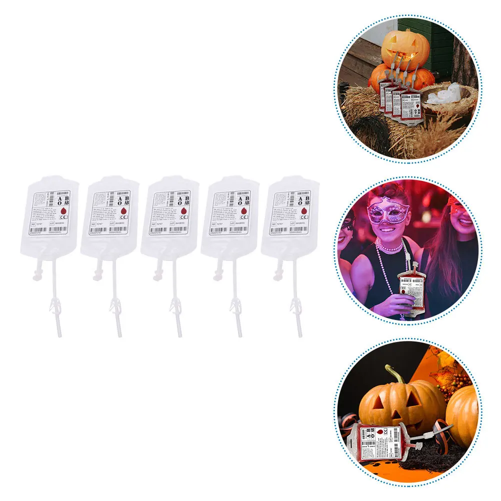 5pcs Blood Pouch Halloween Drinking Bag Party Supplies Juice Pouch For Festival Drink Containers Halloween Party Props Prank
