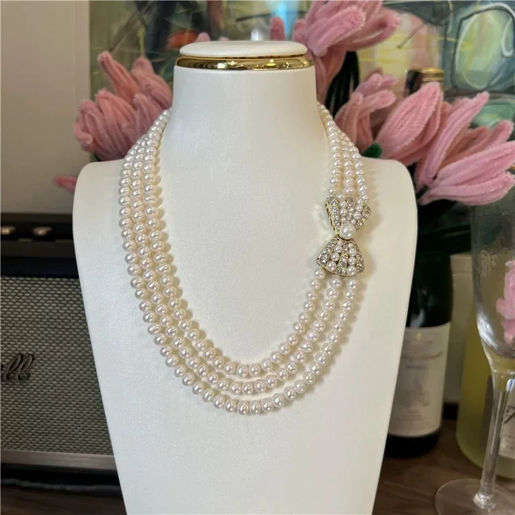 

Natural freshwater pearl with pearl CZ Connector Necklace For Women