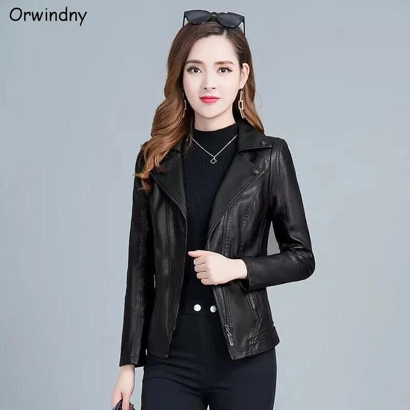 Orwindny Women Leather Coat L-3XL- 5XL Army Green Leather Jacket Female Slim Casual Autumn Leather Clothing Base Zipper Suede