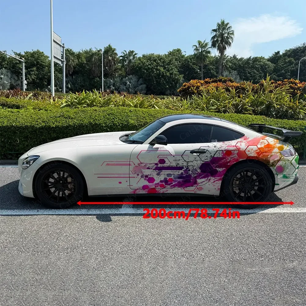 2pcs Ink-Splatter Hexagon Geometric, Durable, Fade-resistant, Enhance Vehicle Aesthetics With Artistic Design Car Vinyl Wraps