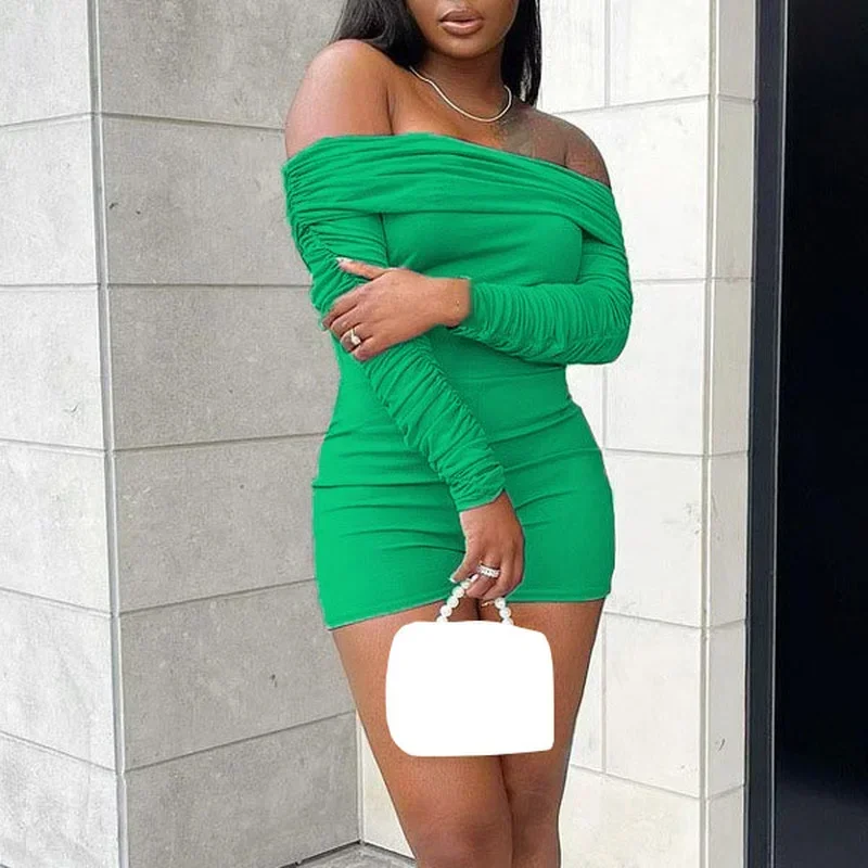 

GUWU Slash Neck Off Shoulder Sexy Short Jumpsuit Women Long Sleeve Skinny Ruched Playsuit Elegant Party Club Festival Outfit