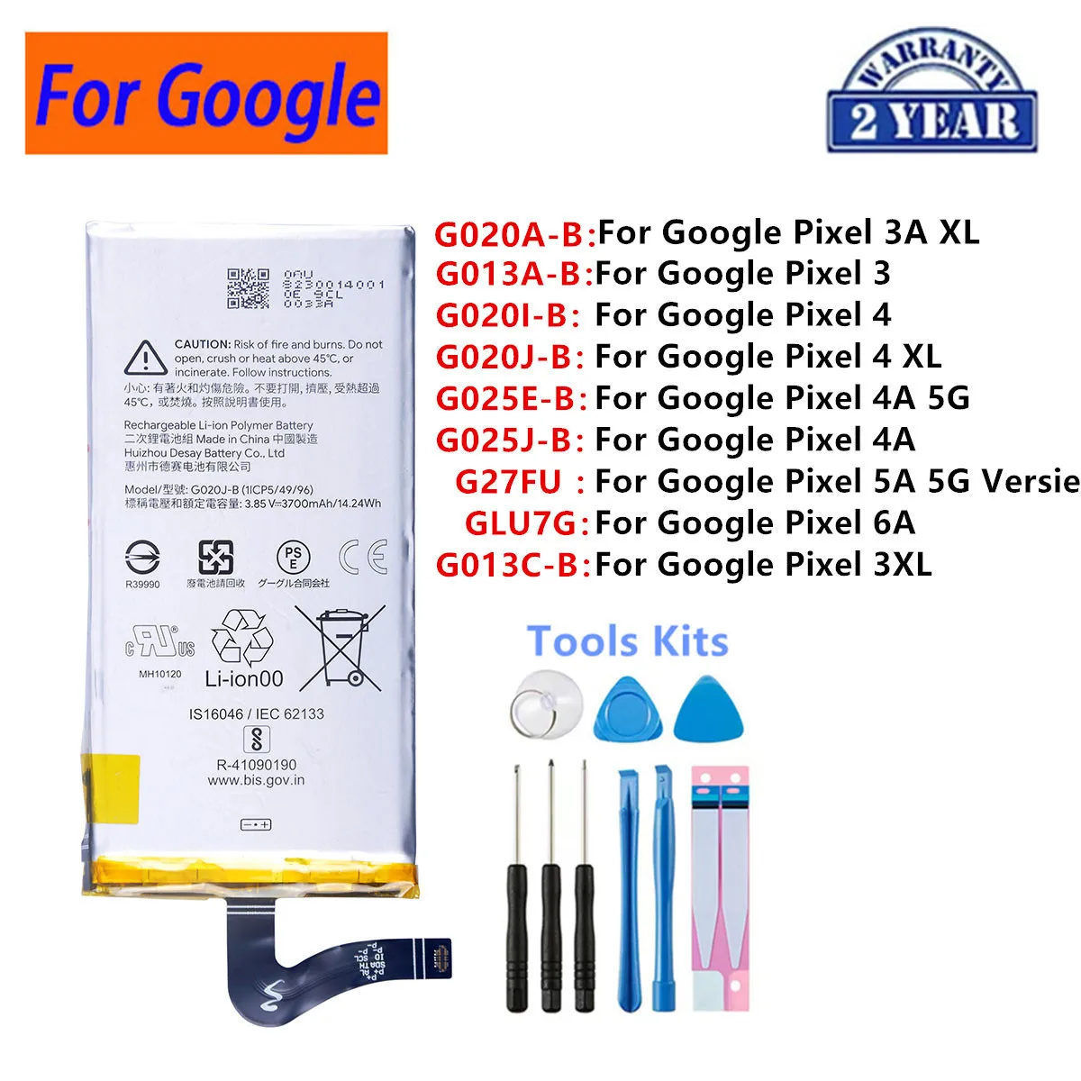 

G020A-B G013A-B G025J-B G27FU GLU7G G020J-B G013A-B Battery For HTC Google Pixel 3 4 3XL 4XL 4A 5A 5G Versie 6A Phone Batteries